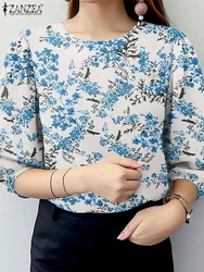 Stylish Floral Printed Shirts ZANZEA 2025 Summer Women Blouse Elegant O Neck 3/4 Sleeve Holiday Blusas Bohemain Female Tops 2025