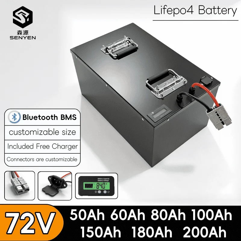 72V Lifepo4 50Ah 60Ah 80Ah 100Ah 150Ah 180Ah 200Ah Lithium Battery for Scooter Motorcycle Tricycle Electric Four-Wheels Car