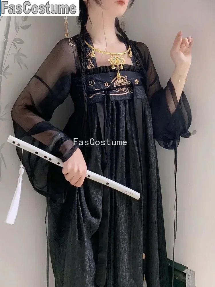 

Hanfu Women Chinese Traditional Style Folk Dance Fairy Dresses Ancient Costume Clothes Dinastia Tang Vintage Cosplay Black Dress