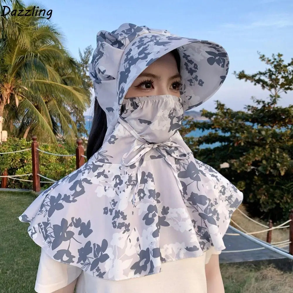 

Fashion Printing Tea Picking Hat Sun Protection UV Protection Sunshade Shawl Cap Face Mask Wide Brim Neck Protection Hat Outdoor