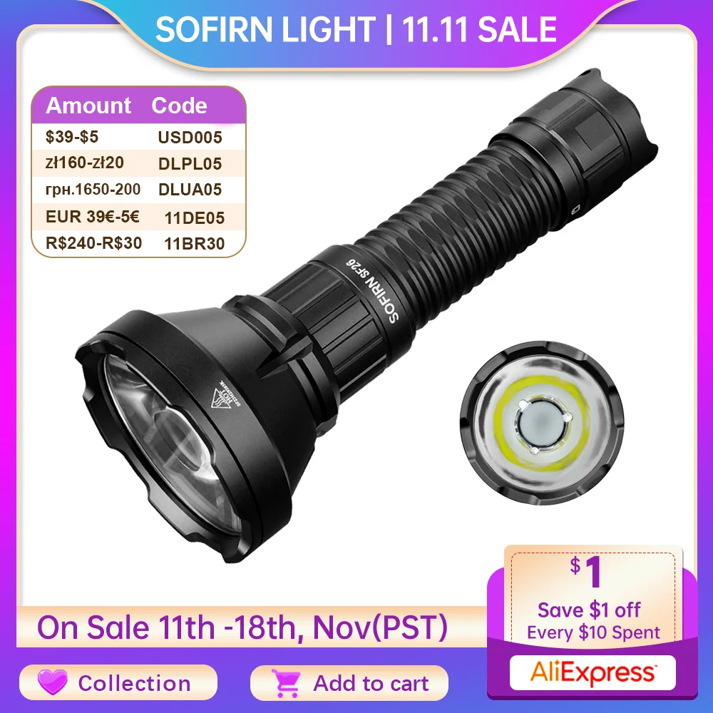 Sofirn Tactical SF26 21700  Flashlight 2000lm 964m Long-Range USB C Rechargeable Torch with Double Tail Switch IPX-8