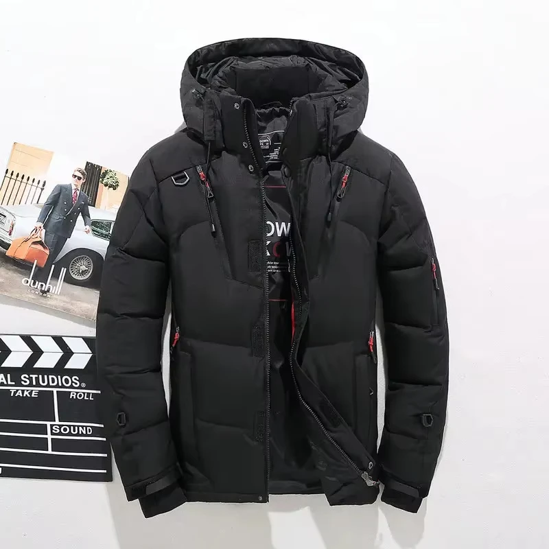 Jaqueta de pato branco dos homens quente com capuz grosso puffer jaqueta casaco masculino casual alta qualidade casaco térmico inverno parka