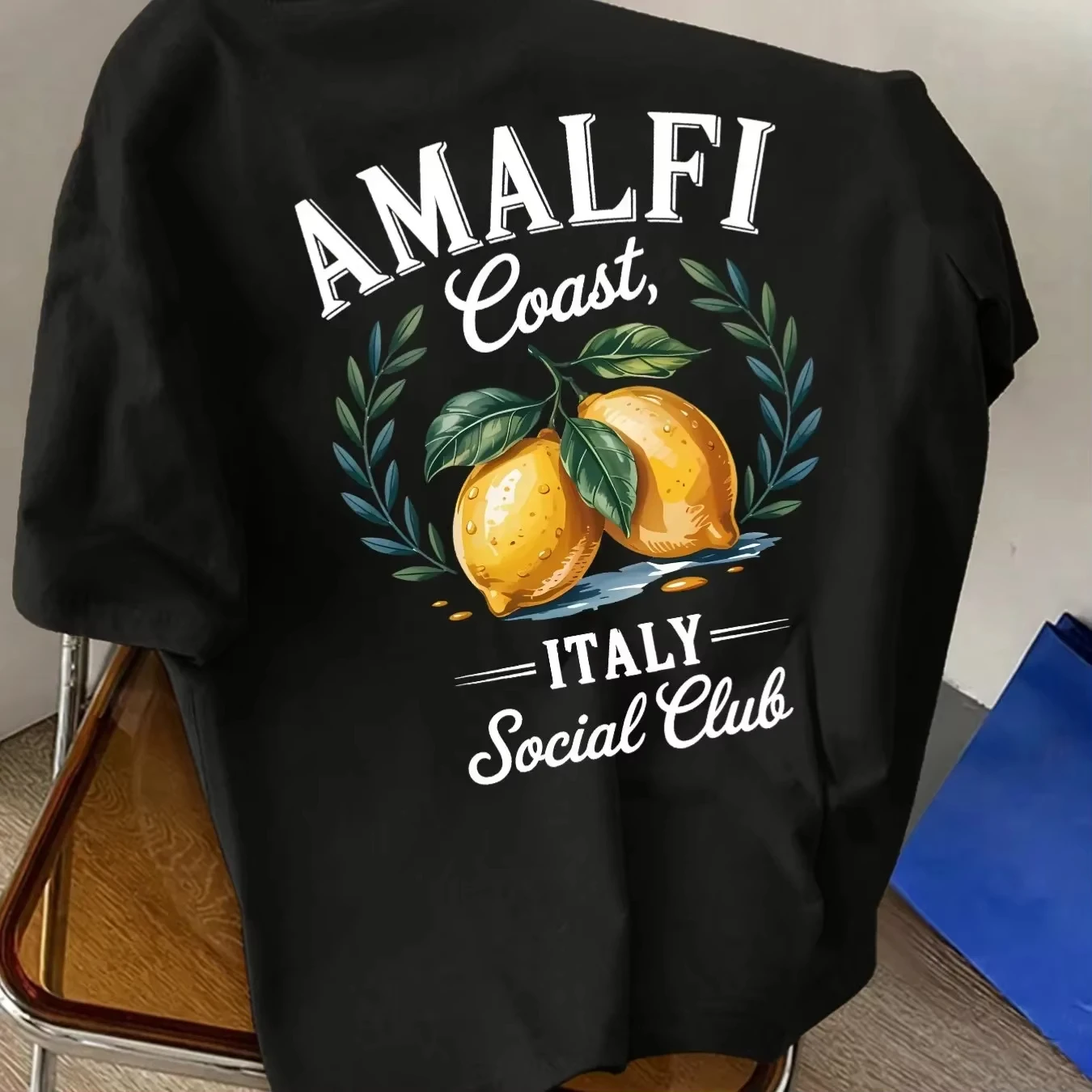 100_ Cotton Men's T-Shirt _Amalfi Coast Social Club_ Italian Lemon Pattern Men's Casual Vacation Top oversized t shirt