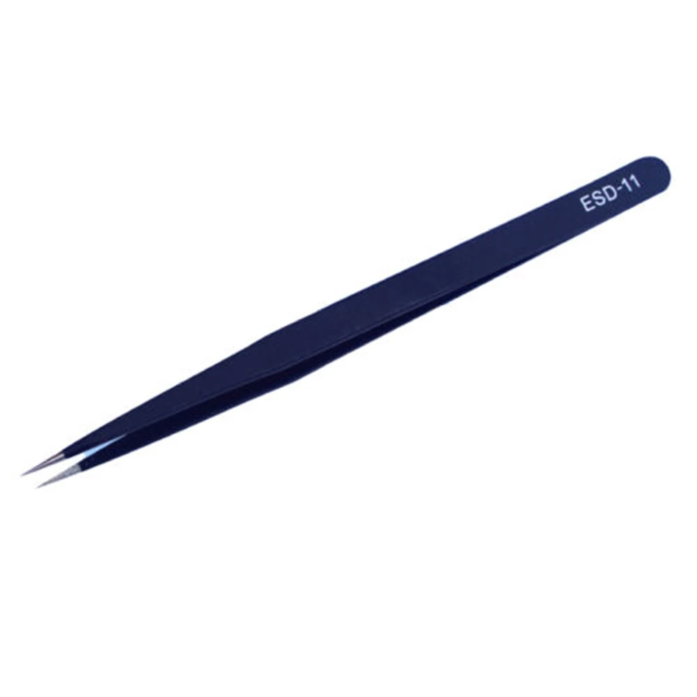 Black Tweezers for esd Kit Safe High quality Maintenance Precision Stainless Steel Anti-magnetic Antistatic Black
