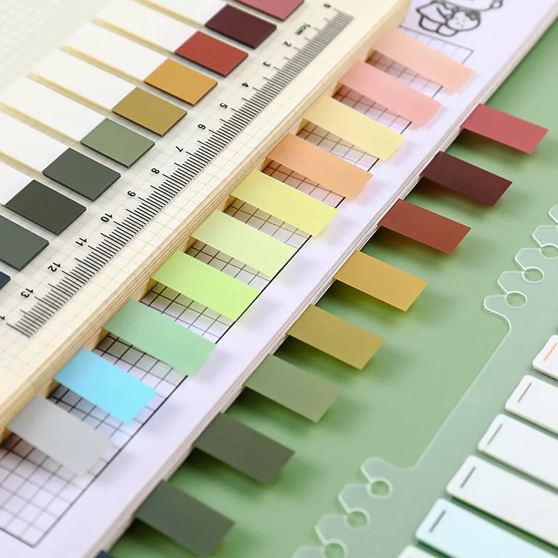 200/hojas Morandi Sticky Notes Student Marks Tearable Classification Index Stickers Color PET Office Sticky Notes Stickers