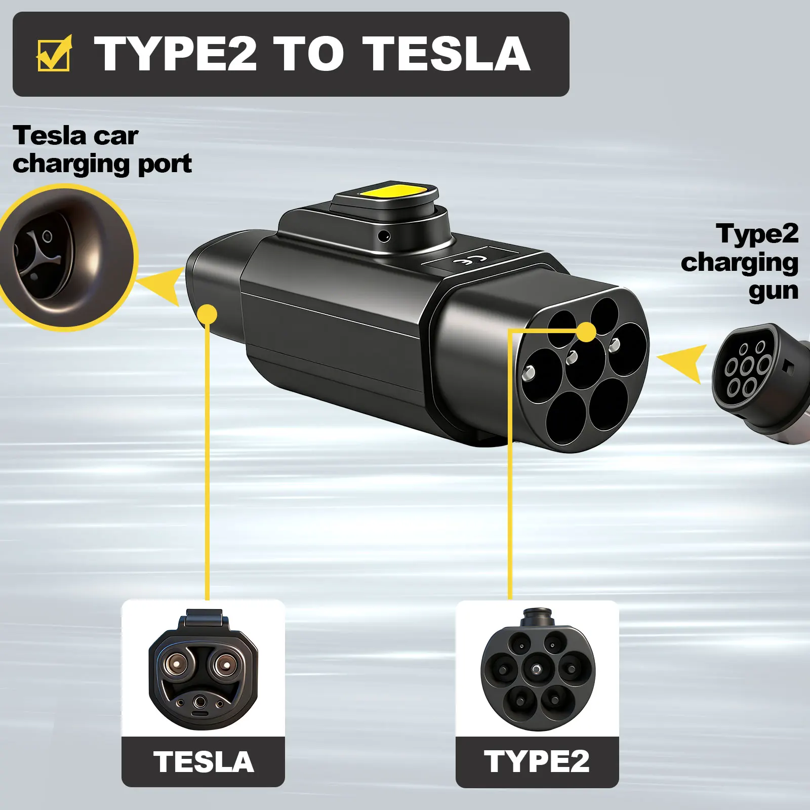 Type2-테슬라 EV 충전 어댑터 7.2KW 32A 110V-250V Type2-NACS 변환기(테슬라 모델 3 Y S X 전기차 충전용) 썸네일 5