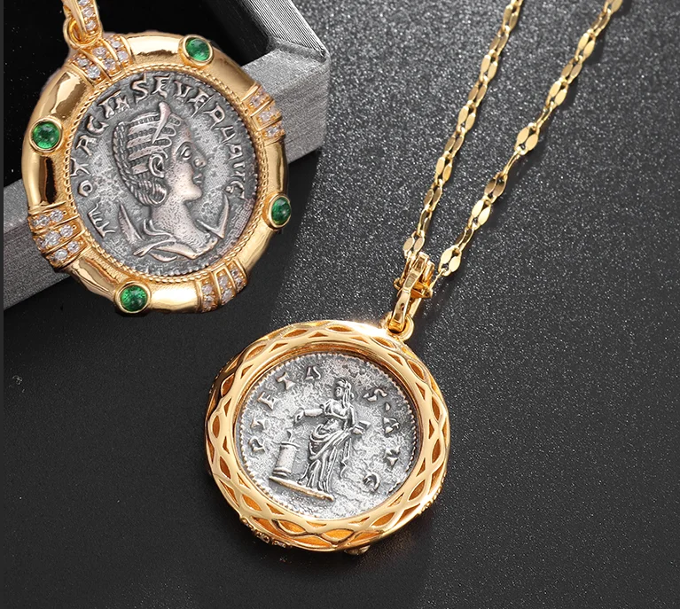 Fashionable Ladies Exquisite Reversible Goddess Athena Queen Pendant Necklace Elegant Party Jewelry Gift