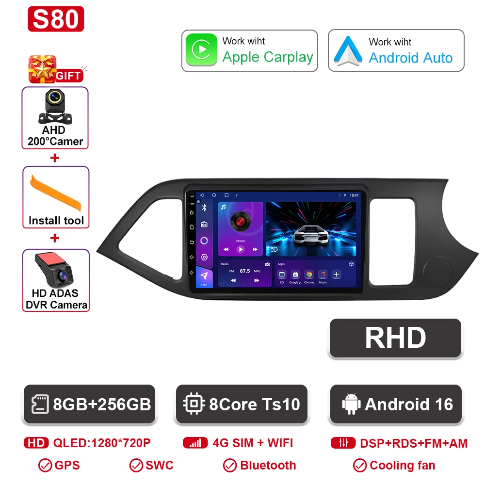 Android 16 Voor KIA PICANTO Ochtend 2011 2012 2013 2014 2015 2016 Carplay Auto Multimedia Autoradio Navigatie Speler WIFI + 4G DSP