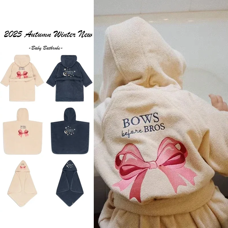 

2025 New Baby Towels Children's Bath Towels Printed Hooded Cloak Embroidered Bow Hot Spring Bathing Children's Bathrobe 18M-12Y