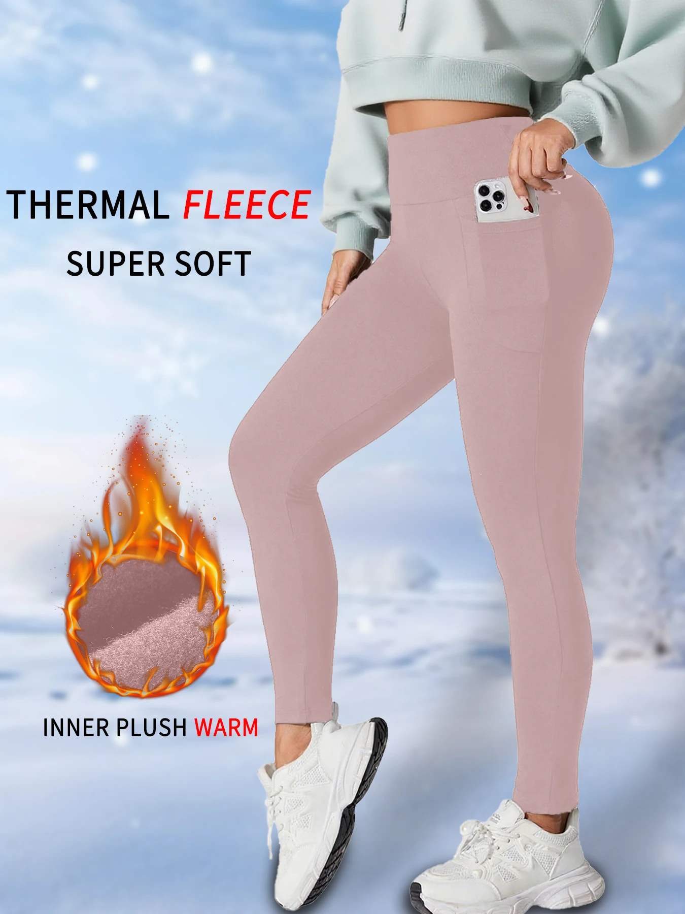 

Women's Fleece Lined Winter Leggings with Pockets - High Waisted Thermal Tummy Control Thick Warm Tights for Workout Running