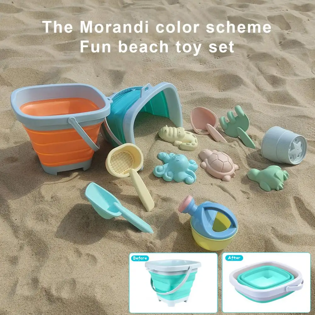 Beach Toy Set Watering Toy 11-piece Kids Beach Sand Toy Set Foldable Bucket Fork Shovel Watering Sifter Sand Mold for Toddlers