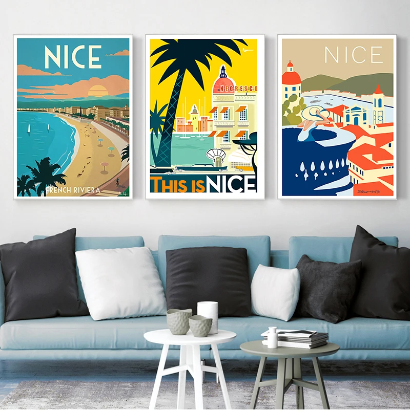 Provence Nice France Pop Art Travel Canvas Painting Vintage Wall Kraft Posters Coated Wall Sticker Home Decor Picture Gift