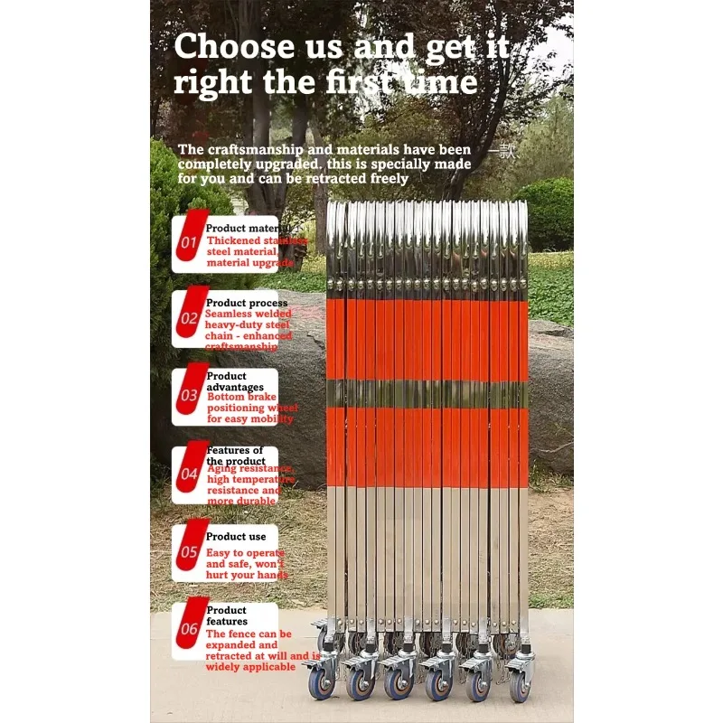 Stainless Steel Telescopic Fence Movable Folding Barrier For Kindergarten Construction Site Safety