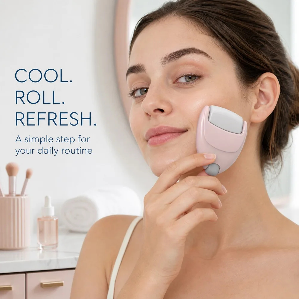 2-in-1 Heart Shaped Ice Roller for Face and Eyes, Cooling Facial Massage Tool with Wide Roller and Precision Metal Ball