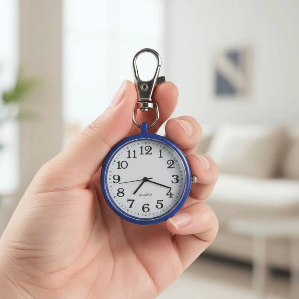 Glow in Dark Luminous Pocket Watch Easy Reading Big Numbers Key Chain Fob Clock Lightweight Metal Student Exam Timer