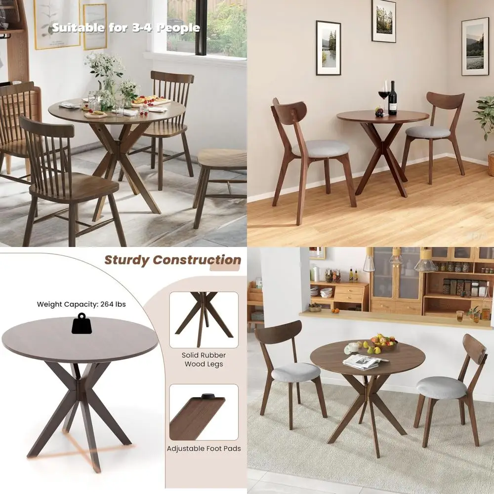 

36 Solid Wood Round Dining Table with Pedestal Base and Adjustable Feet for Home, Office, Small Spaces