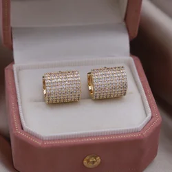 2024 French new design fashion jewelry 14K gold plated zircon round earrings elegant women's daily work accessories