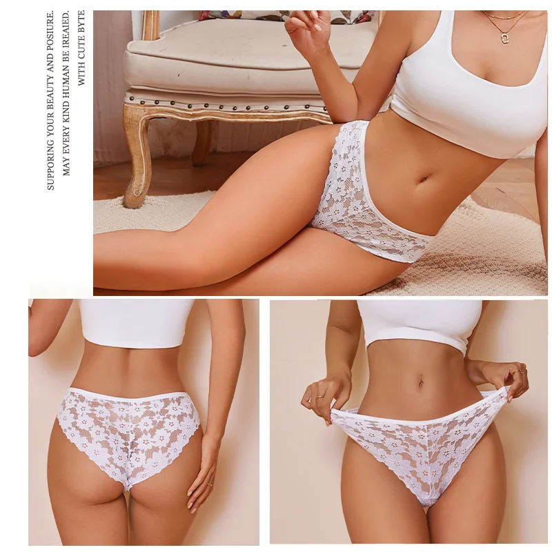 3Pcs Lace Sexy Transparent Panty Women's Panties Sexy Breathable Pink-Brown Series Underwear Female Low Waist Soild Lingerie