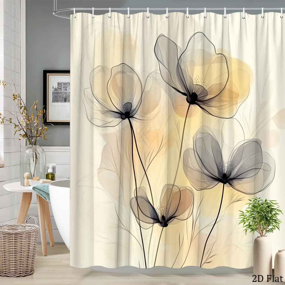 

Artistic Floral Poppies Shower Curtain Beige Watercolor Botanical Bathroom Decor Waterproof 180x200cm