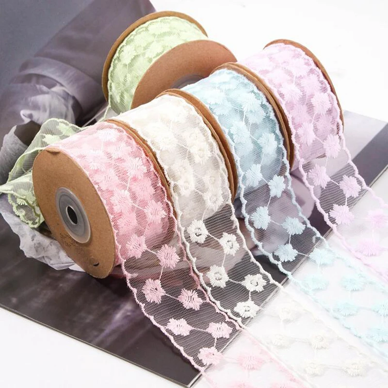 90 Yards 38MM Cresyl Lace Exquisite Embroidery Net Yarn Wavy Edge Ribbons Hair DIY Handmade Bows Material Crafts Accessories