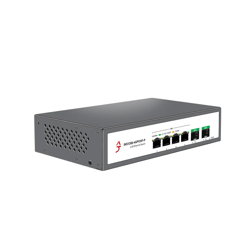 XikeStor 6-port Unmanaged POE Network Switch 2.5G 4 POE RJ45 Ports 2 10G SFP+ Slots Internally integrated high capacity cache