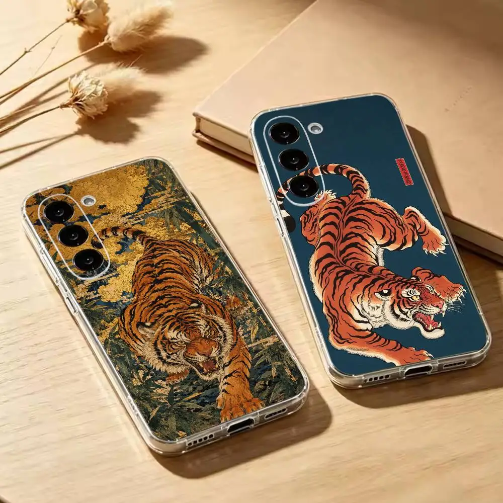 Japanese Ukiyo-e Tiger Phone Case For Samsung Galaxy A73,A72,A71,A70,A53,A52,A51Transparent Cover