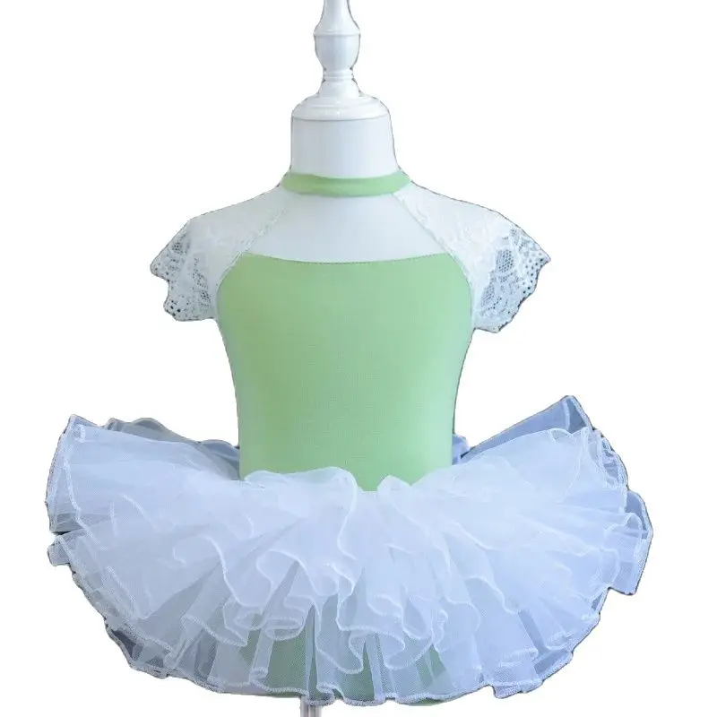 Adorabile pizzo Bowknot ragazze Costume da balletto estate manica corta body abbigliamento da ballo, Costume per bambini Performance di danza per le ragazze