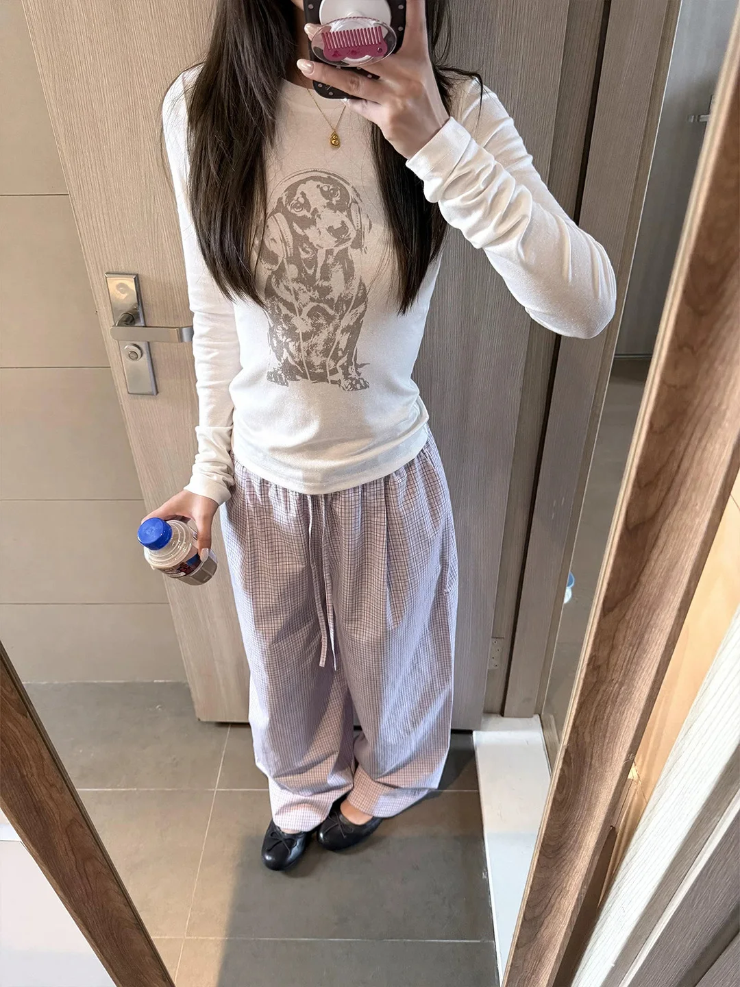 Slim Fit Long Sleeve Dog Print T-Shirt Women's Base Shirt Inner Wear Top American Hot Girl Style Fashionable Autumn New Arrival