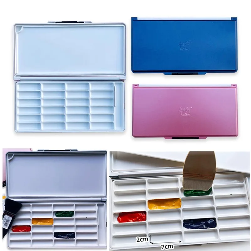 Watercolor Pigment Moisturizing Palette Box 24 Grid Foldable Flip Lid with Palette  Outdoors Painting Art Pigment Storage Box