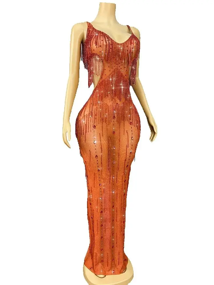 Vestido elástico con tirantes huecos y borlas con estampado en caliente de alta calidad, ropa personalizada para mujer, nueva moda 2025