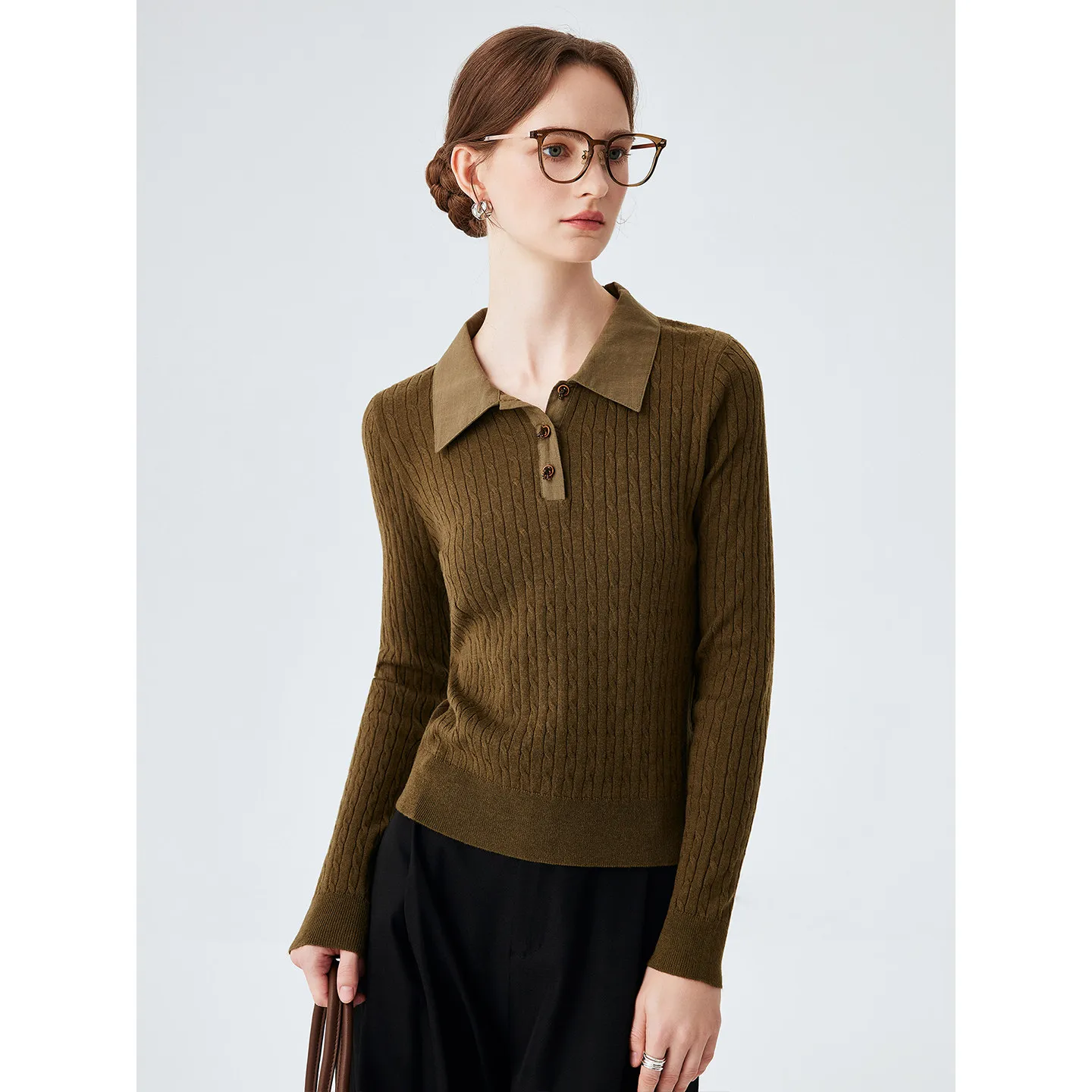 Twist twist cashmere sweater new splicing polo collar old money wind top
