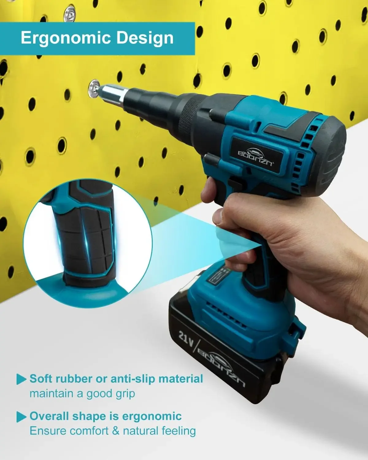 Rivet Gun with Charger and 2 Batteries, Electric Brushless Blind Rivet Tool Kit, Portable Rivet Gun for 1/8", 5/32", 3/