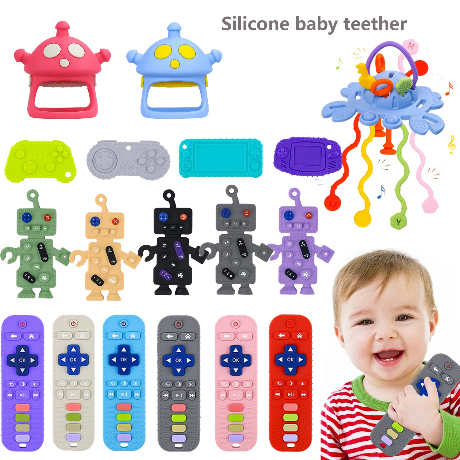 Remote Control Silicone Baby Teether Toy Babies Chews Food Grade Silicone Teethers Dental Care Durable Teether Toys for Newborn