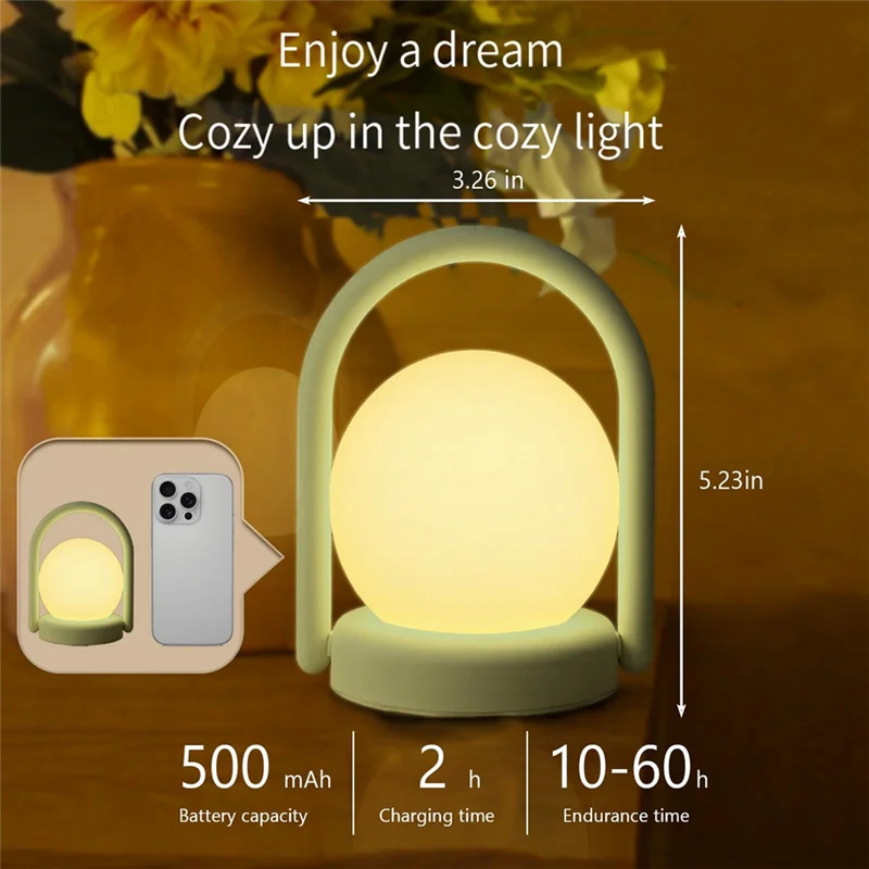 ABKY-Nachtlampje voor kinderen Camping Bureaulamp Oplaadbaar Draagbaar Nachtkastje Touch Lamp Siliconen Dimbaar Nachtlampje