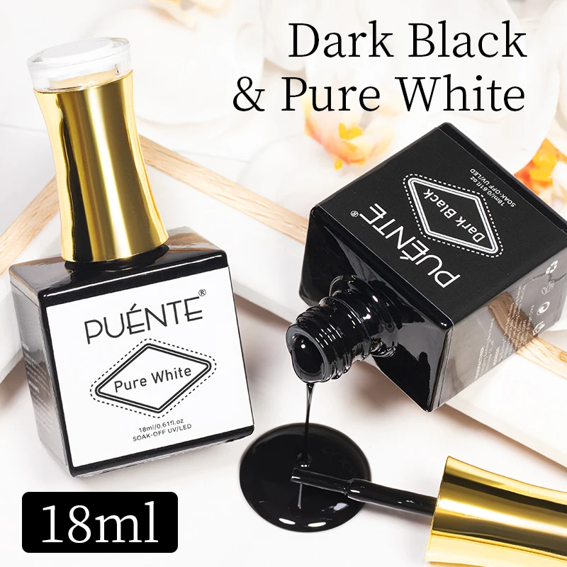 PUENTE 18ML สีขาว Dark สีดําเจลเล็บสูง Pigment กึ่งถาวรเล็บเล็บ Soak Off UV เล็บเจล