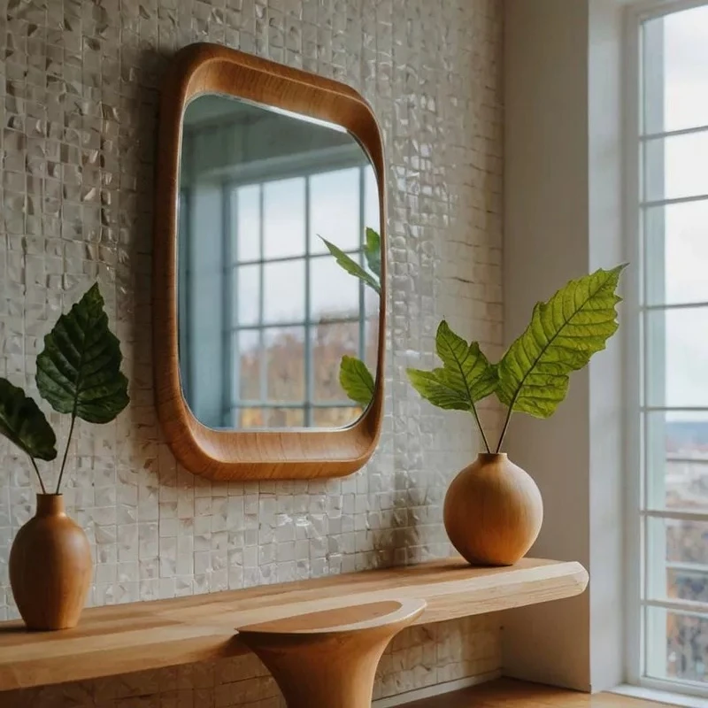 Luxury Wooden Mirror Living Room Aesthetic Nordic Modern Vintage Mirror Bathroom Dressing Table Spiegel Wand Home Decorations