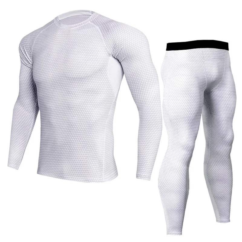 Winter Thermal Underwear Set Men Compression Sportswear Long Sleeve Shirt Tights Base Layer Skin White Sports Underwear Set 4x'l