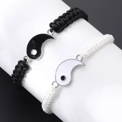 New Y2K Fashion Couple Bracelets for Women Tai Chi Yin Yang Hand-Woven Stitching Pendant Adjustable Rope Bracelets Jewelry Gifts
