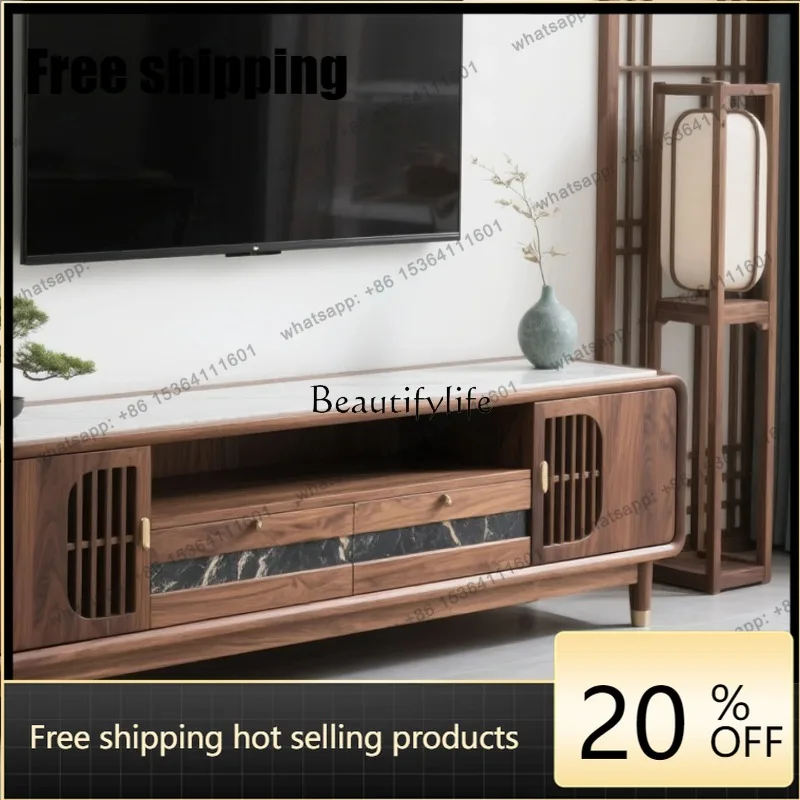 jj5 New Chinese Walnut Home Living Room Solid Wood Rock Panel TV Cabinet Simple And Modern