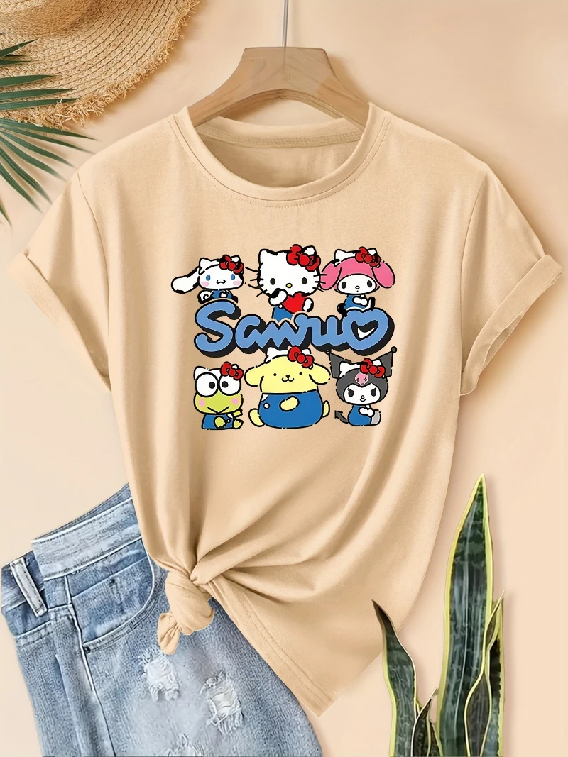 تخفيضات جديدة لصيف 2025 سانريو كورومي هالو كيتي 50 الذكرى النسائية T الناعمة الراقية الفاخرة لكل من الرجال والنساء