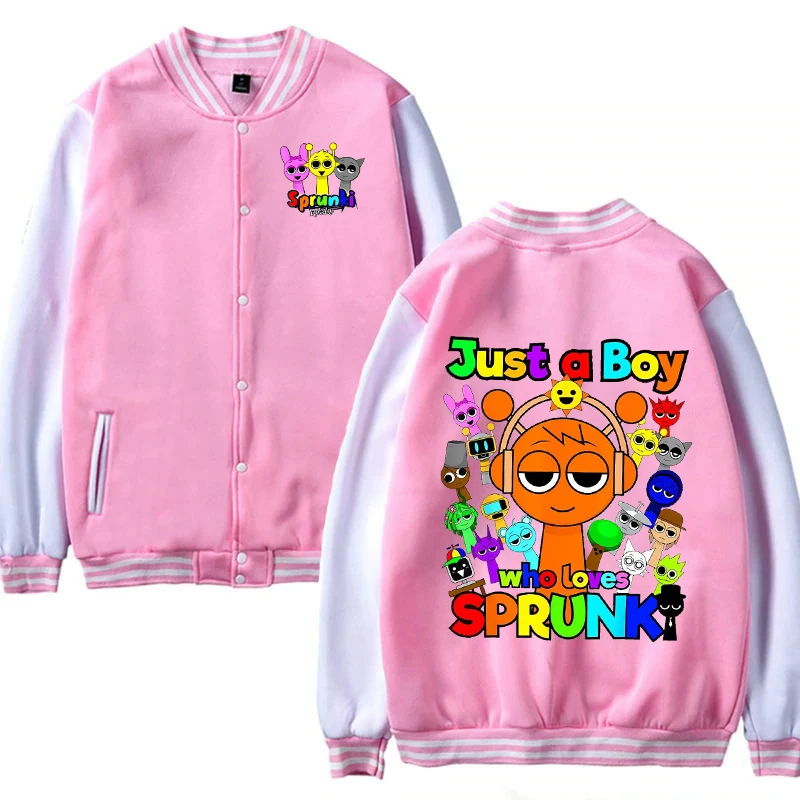 Spring Autumn New Boys Girls Jacket Just A Boy Who Loves Sprunki Print Baseball Uniform For 4-12 Years Children Sports Outerwear