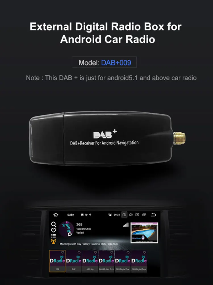DAB + صندوق راديو استقبال محول سيارة DAB + صندوق راديو رقمي هوائي واجهة USB جوية لنظام أندرويد 5.1 وما فوق راديو السيارة