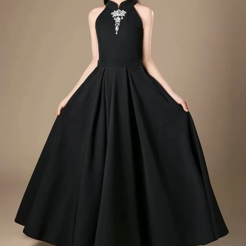 2026Evening Dress Clothes Kids Piano Performance Cello Solo Pageant Party Gown Women Costume New Children French Style Black