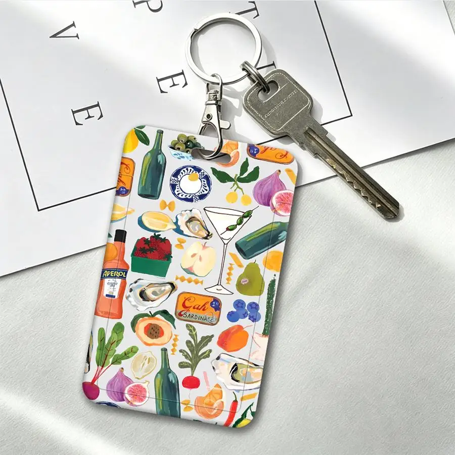 Luxury Seaside Scenery Wine Lemon Cover Case 1Pc Card Holder Retractable Credit Card Holders Holders Child Bus with lanyard