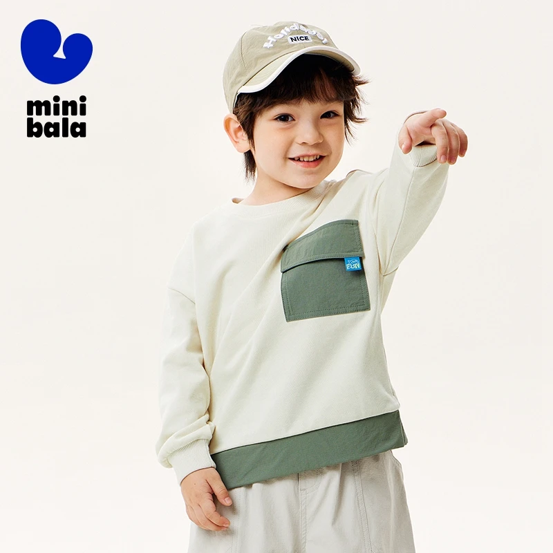 Mini Bala Long Sleeve Sweater Boys Long Sleeve Sweater Spring Baby Anti-Bacterial Fashion Color-Blocking Top