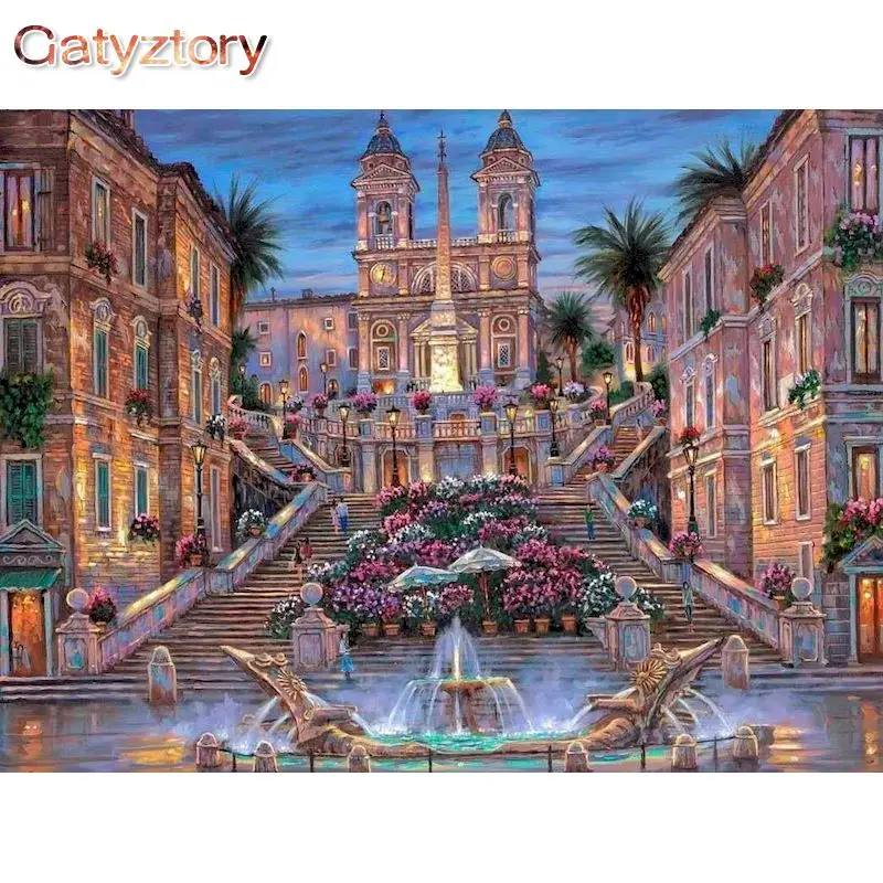 

GATYZTORY Interior Painting By Numbers On Canvas Picture Drawing City Church Scenery DIY Markers By Numbers Artwork Home Decor