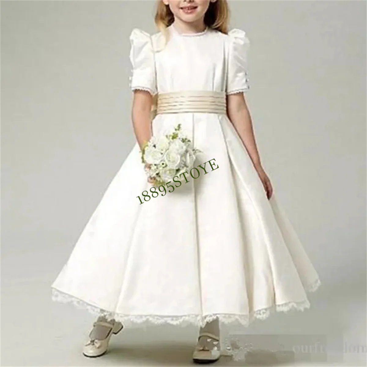 Hot Flower Girl Dress White A-Line Bow Sash Sleeveless Solid O-Neck Girls First Communion Dress Hot Sale Vestido De Comunion