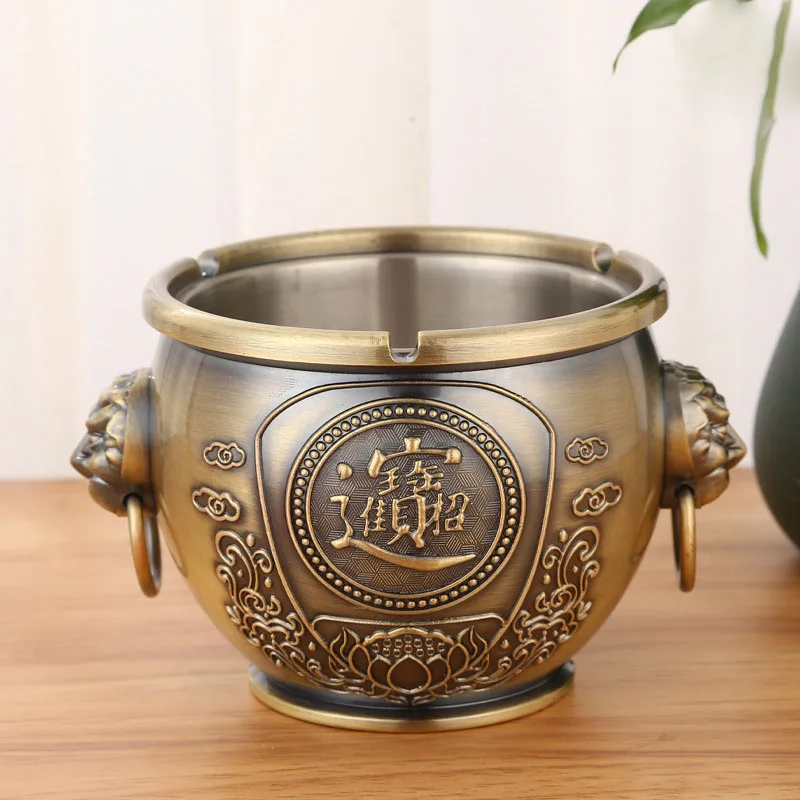 

Chinese Wealth-attracting Ashtray Home Living Room Tabletop Ash Tray Creative Retro Anti-ash fly Ash Container Decor Ornaments