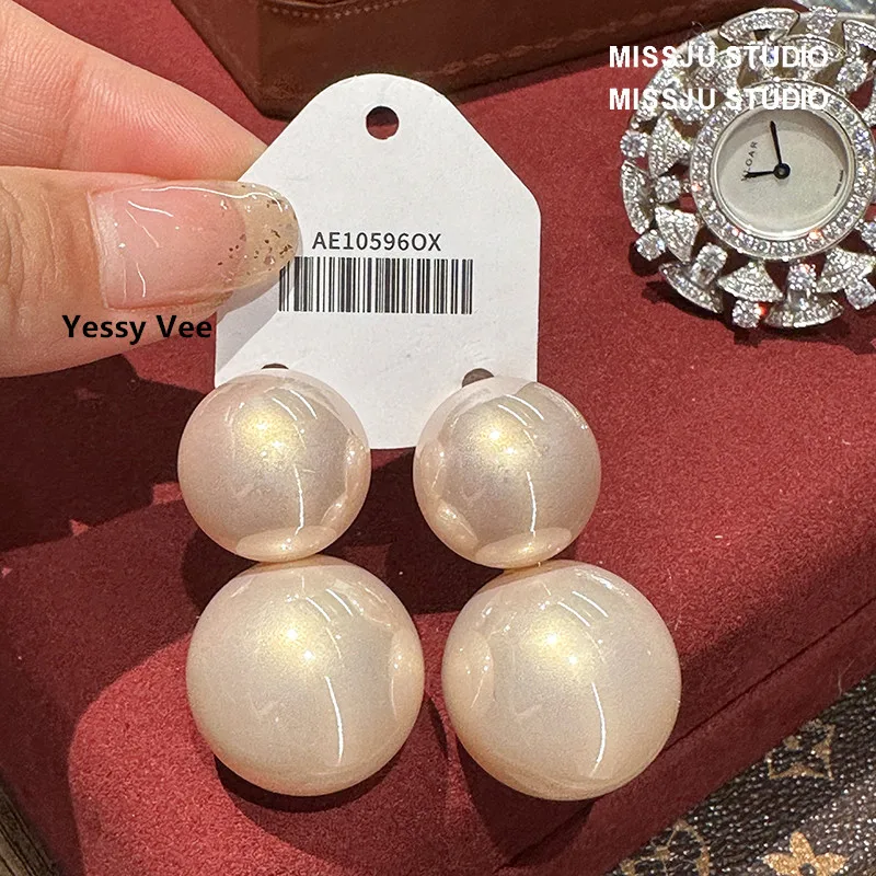 Yessy Vee Women Pearl Earrings Champagne Elegant Big Pearl Earrings 925 Silver Pin Exaggeration Top Quality New Arrival