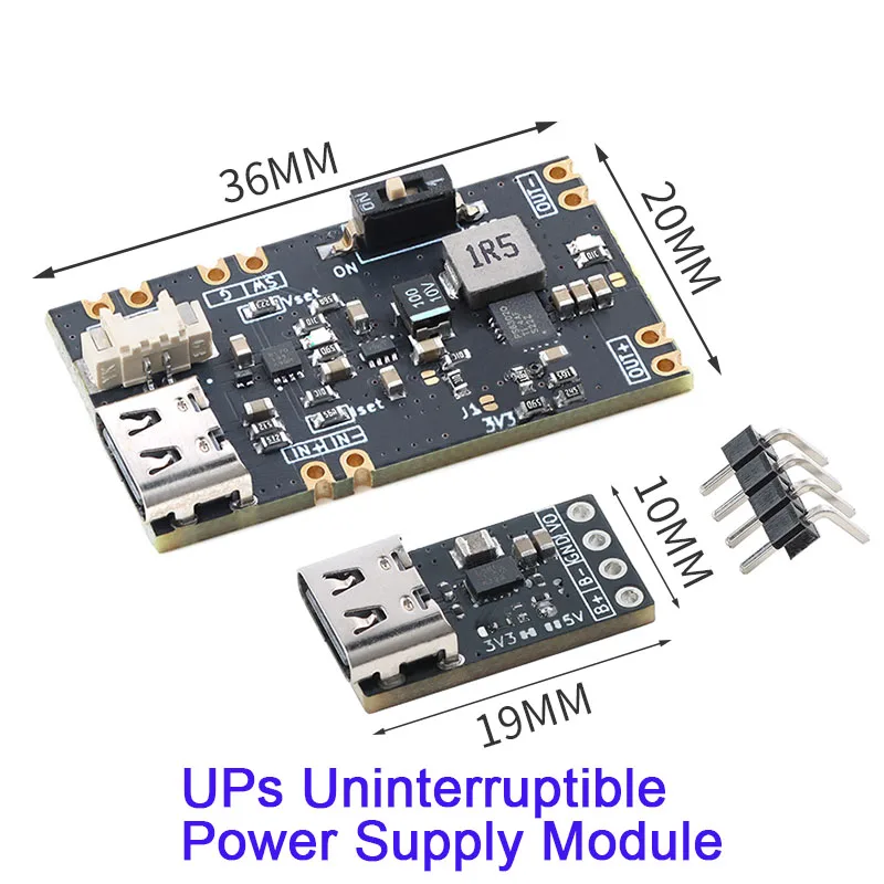 Mini UPS Power Module with Type C 3.3V 5V Output 1.5A Lithium Battery Charging for STM32 ESP32 Devices